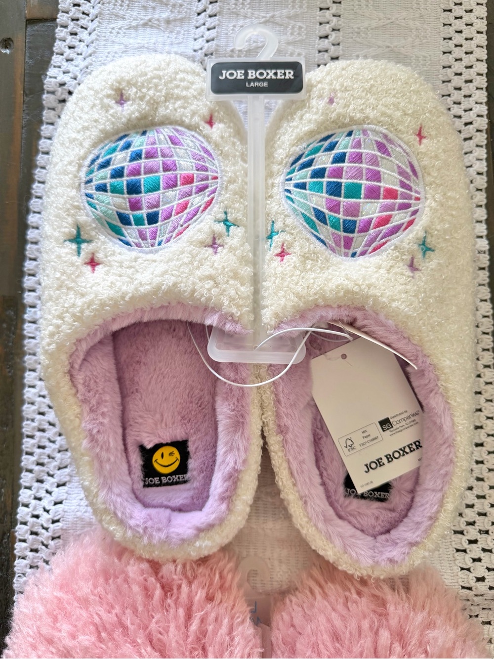 Joe Boxer and Art Class Slipper Bundle Disco Ball Fuzzy Pink House Shoes Size L - Picture 4 of 6